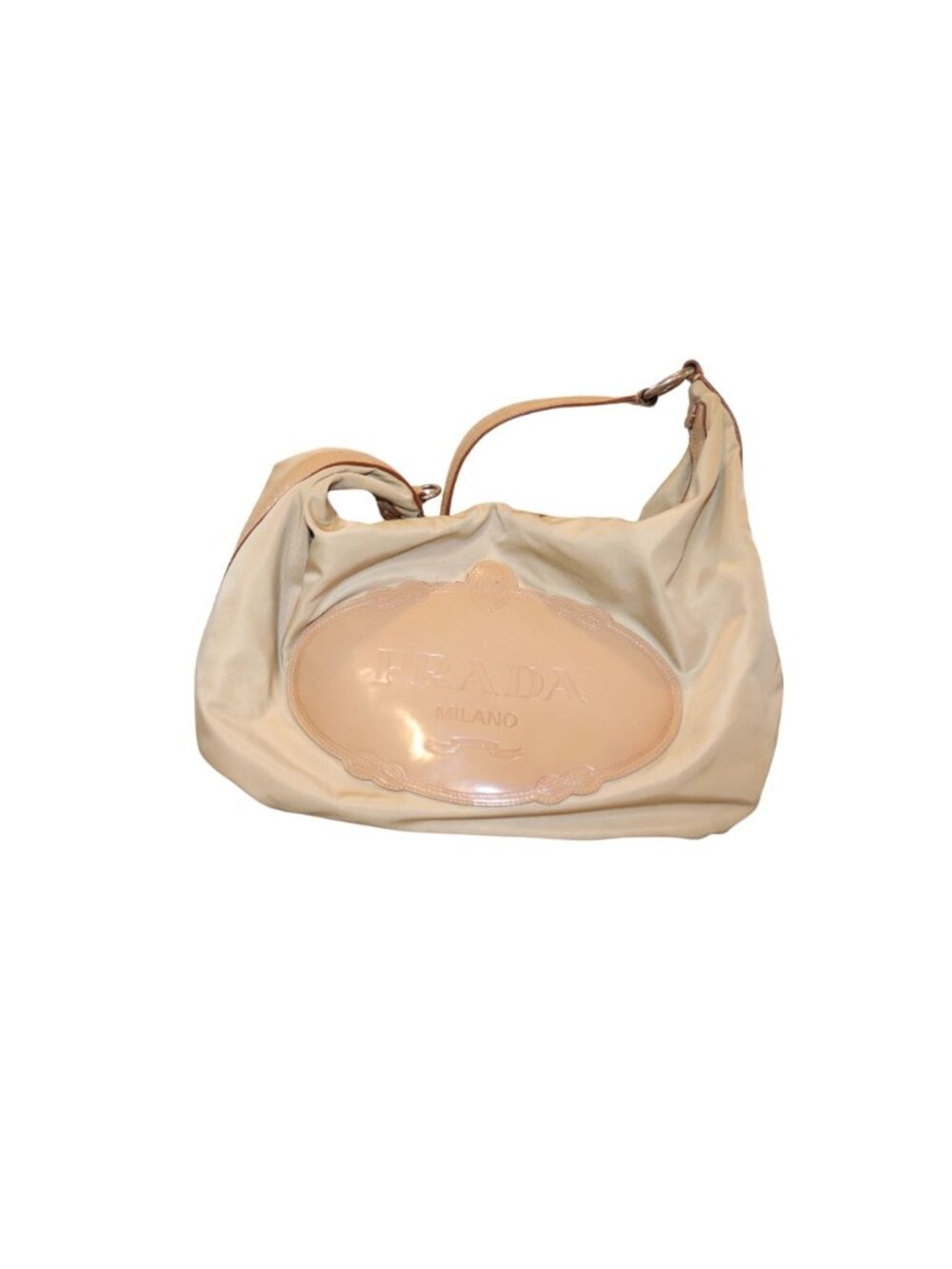 Prada Tessuto Beige Nylon & Patent Leather Hobo Shoulder Bag with COA - Picture 2 of 11